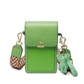 Green PU leather mini crossbody phone bag with wide strap and cute bear charm - Green