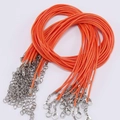 Cordon de collier ciré orange avec fermoir mousqueton et chaîne d'extension pour bijoux - 1.5mm (45+5cm) / Rouge Orangé