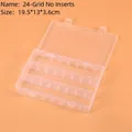 Detailed view of a 24-compartment clear plastic storage box measuring 19.5x13x3.6CM - 24-Compartment Fixed No Inserts (19.5x13x3.6cm)