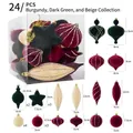 24-piece velvet Christmas ornaments set in burgundy green and cream with gold trim - Wine Red Dark Green Cream