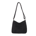 Minimalist black corduroy crossbody bag with adjustable strap and zip closure on white background - Black