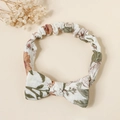 Close-up of floral print cotton baby headband with a soft bow and vintage flower pattern - Floral Large Leaf