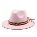 Klassischer rosa Filzhut mit stilvollem Flechtband für Damen und Herren Mode - L (58-60cm) / Rosa