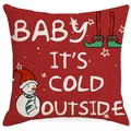 Red Christmas pillow cover with Baby It's Cold Outside text and elf legs illustration - 45x45CM (No Core) / LYD369-4 Red Cold Outside Snowman