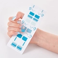 Blue self-adhesive nail stickers set with stripes and dots, model JN0020 displayed on hand - Blue Series Stripe Polka Dot Style (UNE-21)