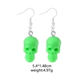 Detail view of fluorescent green skull earrings for Halloween with size and weight specs - Skull Head 3 Green