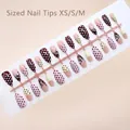 Set de 30 uñas postizas 3-en-1 con flores 3D y lunares en borgoña y beige suave - T341 Estilo de Flor de Lunares Franceses (30 Piezas/Tira)