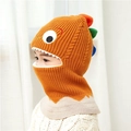 Orange dinosaur knitted balaclava hood for children with warm colorful back fins - One Size / Dinosaur Yellow