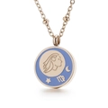Golden Virgo zodiac coin necklace with blue enamel background and beaded chain - Scorpio (KN196866-K)
