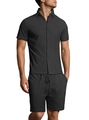 Ensemble décontracté pour hommes en jacquard gris foncé avec chemise et short - S / Noir