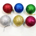 Set of six glittery colorful Christmas ball ornaments with hanging strings - 4CM Glitter Christmas Balls (6Pcs) (PS-021)
