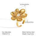Verstellbarer goldener Kamelienring aus Edelstahl mit Perlenmitte für Damen - Goldener Kamelienblüten Ring (YYR025277-G)