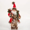 Classic Santa Claus figurine with red backpack and wooden snowboard decoration - 30cm