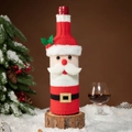 Knitted Santa Clause red wine bottle cover with mini hat and fluffy beard decor - Santa Claus