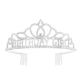 Dettaglio macro della tiara Birthday Girl argento con strass scintillanti e pettini - Argento Strass Bianco