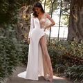 Elegant white lace romper dress with asymmetric gold sequins and long sleeve design - S / Set / White