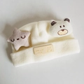 White knitted beanie for 20cm dolls with brown bear and star plush decorations - For 20cm Doll / Star and Bear Head White Hat