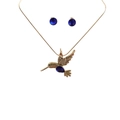 Golden hummingbird necklace and blue crystal stud earrings set for women in white background - Blue Set / 50+5CM Snake Bone Chain
