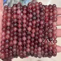Natural red strawberry quartz round bead bracelets with visible mineral inclusions - Natural Old Mine Strawberry Quartz