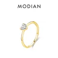 Minimalist s925 silver ring in golden finish with a sparkling heart-shaped zircon - US Size 5 / Gold