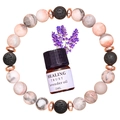 8mm natural pink and black lava stone bracelet with lavender oil bottle gift set - Pink Zebra Jasper and Lava Rock (With Essential Oil)