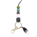 Macaron colorful silicone beaded lanyard with gold ring and elegant three-color tassel - Dark Mix Blue Green Brown