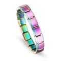 Rainbow plated stainless steel Italian charm bracelet with Super Stone engraving - Plain Link / Iridescent