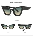 Vues multiples de lunettes de soleil œil de chat rétro noires avec verres dégradés - Monture Noire Dégradé Vert Jaune (C2)