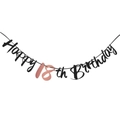 Elegant black and rose gold Happy 18th Birthday banner for party decorations - 18th Birthday Glitter Style / Black Rose Gold