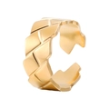 Detail shot of golden quilted pattern wide band ring with adjustable open back design - Gold
