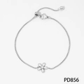 Bracciale floreale in acciaio argento con ciondolo a fiore e catena a scatola regolabile - Bracciale Argento (PD856)