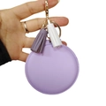 Purple macaron cosmetic mirror keychain with tassels and golden hardware - Purple With Tassels