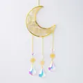Golden moon sun catcher with natural yellow citrine stones and hanging crystal prisms - Yellow Crystal Moon Chime Pendant