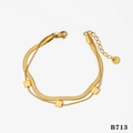 Gold double-layered stainless steel bracelet with square charms and snake chain detail - Gold Bracelet B713