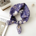 Floral cotton linen square scarf in purple with white flower patterns and silk texture - 55cm / Vine Purple