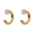 Golden C-shaped stainless steel earrings featuring single round-cut cubic zirconia - Gold C-Shape Zirconia Style (ES2343-3)