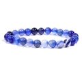 Natural blue agate beaded bracelet with smooth gradient stripes and elastic cord - Sapphire Blue Striped Agate / 6mm