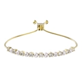 Bracelet ajustable en argent S925 avec perles blanches et oxydes de zirconium brillants - Bracelet Réglable Alternant Perle et Strass Or 14K (GPB21-14K)
