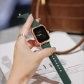 GUOU minimalist ladies square watch with dark green silicone strap and rose gold case - Dark Green Strap Black Gold Frame