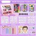 Face paint kit with 62 colors, 18 brushes, and a pink case for professional body painting - High-End Multi-Functional Suitcase - Professional Vending Stencil & Tool Set