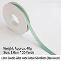 Matte cotton sage green ribbon 1.0cm wide for flower gift box wrapping decoration - Double-sided Matte Cotton / 1.0cm Wide * 20 Yards / Bean Green