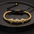 Men's vintage crown pineapple bead bracelet in gold plating with adjustable black cord - Gold Dice Bracelet