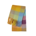 Rainbow plaid mohair scarf with tassels in vibrant yellow, blue, and purple tones - 15#
