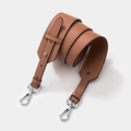 Adjustable caramel brown lychee grain leather wide shoulder strap with silver metal buckles - Silver Clasp / Pink