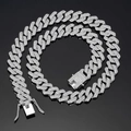 Silver 14mm full rhinestone diamond cuban link necklace for men hip hop style - 22inch(55cm) / Silver Latch Style