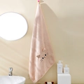 Pink coral fleece cat-shaped hand towel with hanging loop and cute embroidery - Coffee