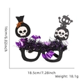 Halloween party glasses with skull decor, purple tinsel and black glitter frame - Candy Bag Skull Bat Wool Style