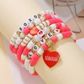 Handmade layered bracelet set with pink heart charm and LOVE XOXO letter beads - Pink Red XOXO Large Heart Set