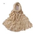 Close-up detail of pleated texture on light beige breathable cotton linen scarf for women - 8# Beige