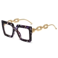 Chic oversized square glasses with purple marble frames and gold chain temples - Purple Floral Frame